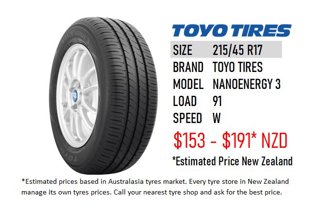 ▷ 215/45 R17 NANO ENERGY 3 TOYO - NEW ZEALAND